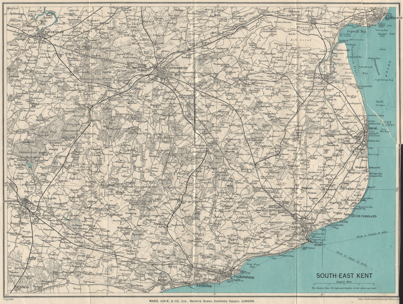 SOUTH-EAST KENT. Canterbury Dover Ramsgate Ashford Folkestone Faversham 1938 map